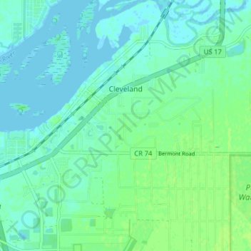 Carte topographique Cleveland, altitude, relief