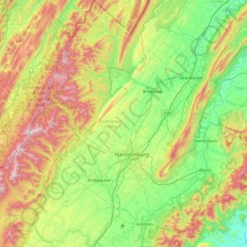 Carte topographique Rockingham County, altitude, relief