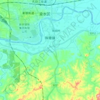 Carte topographique Zhushan, altitude, relief