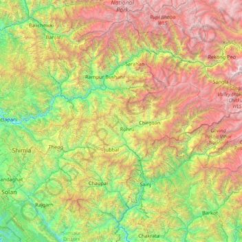 Carte topographique Shimla District, altitude, relief