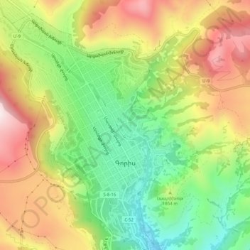 Carte topographique Goris, altitude, relief