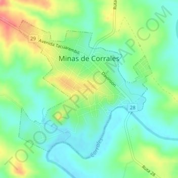 Carte topographique Minas de Corrales, altitude, relief