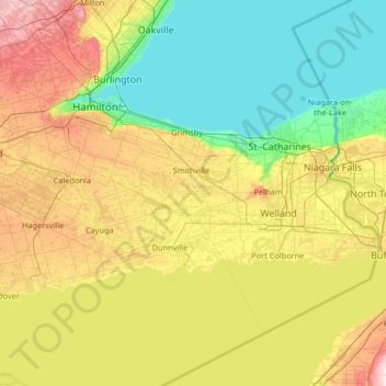 Carte topographique Niagara Peninsula, altitude, relief