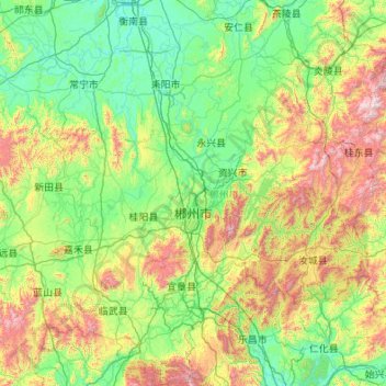 Carte topographique Chenzhou, altitude, relief