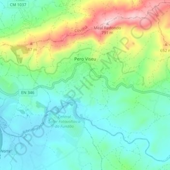 Carte topographique Pero Viseu, altitude, relief