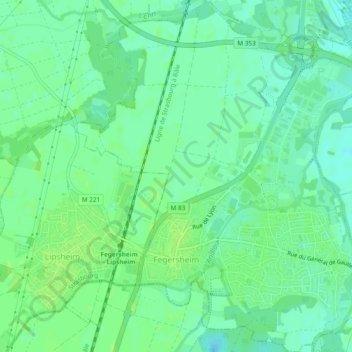 Carte topographique Fegersheim, altitude, relief