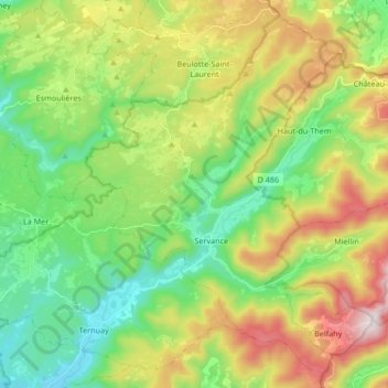 Carte topographique Servance-Miellin, altitude, relief