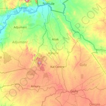 Carte topographique Amuru, altitude, relief