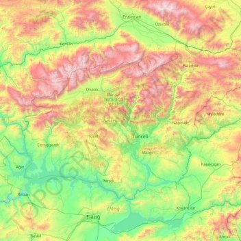 Carte topographique Tunceli, altitude, relief