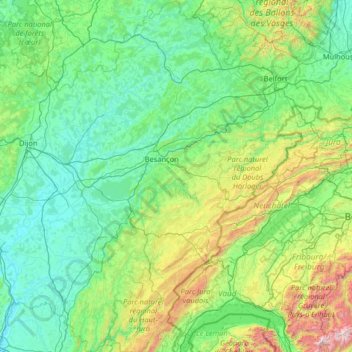 Carte topographique Franche-Comté, altitude, relief