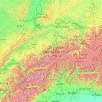 Carte topographique Suisse, altitude, relief