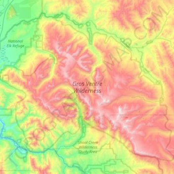 Carte topographique Gros Ventre Wilderness Area, altitude, relief
