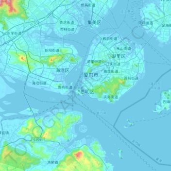 Carte topographique Xiamen, altitude, relief