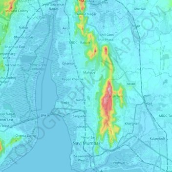 Carte topographique Navi Mumbai, altitude, relief