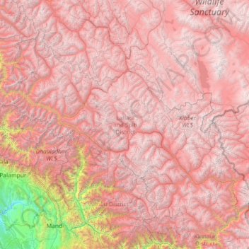 Carte topographique Lahaul and Spiti District, altitude, relief