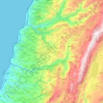 Carte topographique District du Chouf, altitude, relief