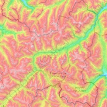 Carte topographique Region Engiadina Bassa/Val Müstair, altitude, relief