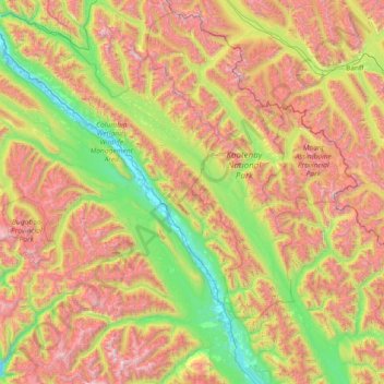 Carte topographique Area G (Forster Creek/Mount Assiniboine), altitude, relief