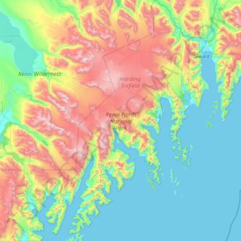 Carte topographique Kenai Fjords National Park, altitude, relief