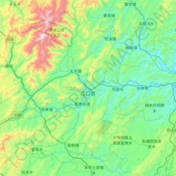 Carte topographique 江口县, altitude, relief