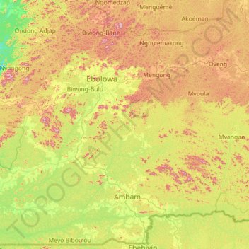 Carte topographique Communauté urbaine d'Ebolowa, altitude, relief
