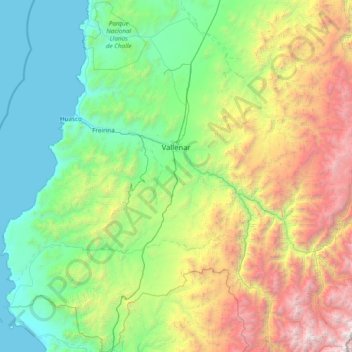 Carte topographique Vallenar, altitude, relief