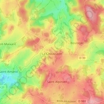 Carte topographique La Chaussade, altitude, relief