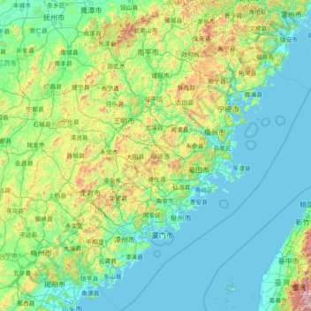 Carte topographique Fujian, altitude, relief