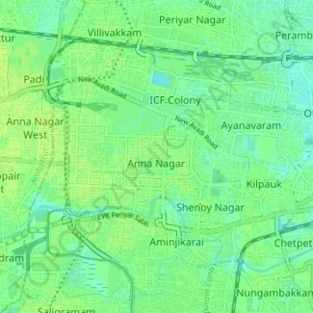 Carte topographique Zone 8 Anna Nagar, altitude, relief