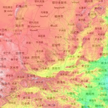 Carte topographique 陕西省, altitude, relief