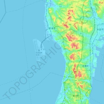 Carte topographique Tokoname, altitude, relief
