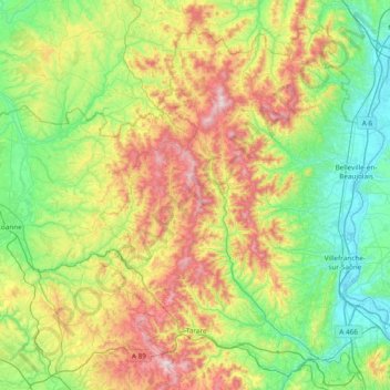 Carte topographique Beaujolais, altitude, relief