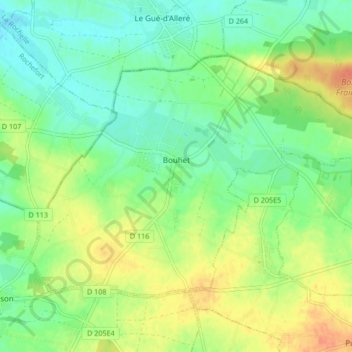 Carte topographique Bouhet, altitude, relief