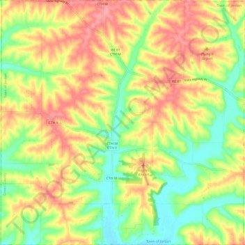 Carte topographique Town of Jordan, altitude, relief