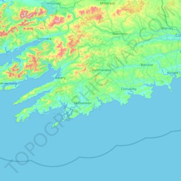 Carte topographique West Cork, altitude, relief