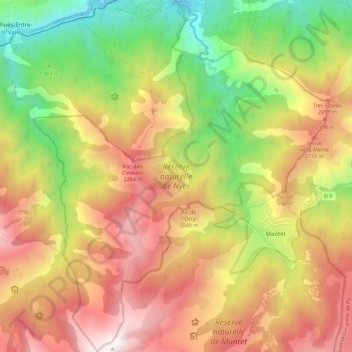 Carte topographique Réserve naturelle de Nyer, altitude, relief