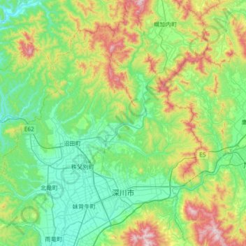 Carte topographique Fukagawa, altitude, relief