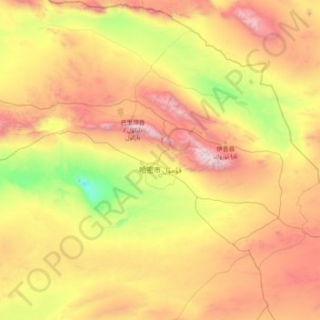 Carte topographique Hami, altitude, relief