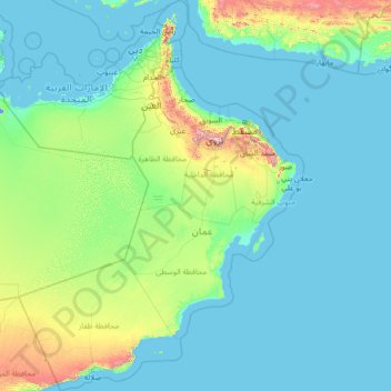 Carte topographique Oman, altitude, relief