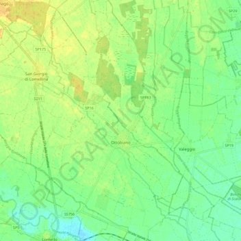 Carte topographique Ottobiano, altitude, relief