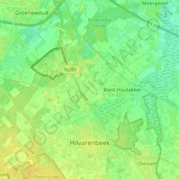 Carte topographique Hilvarenbeek, altitude, relief