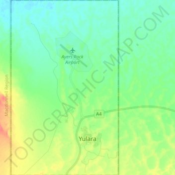 Carte topographique Yulara, altitude, relief