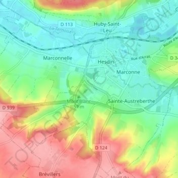 Carte topographique Marconne, altitude, relief