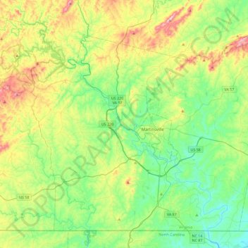 Carte topographique Henry County, altitude, relief