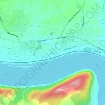 Carte topographique Marietta, altitude, relief
