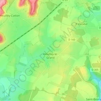 Carte topographique Heuilley-le-Grand, altitude, relief