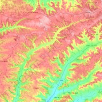 Carte topographique Montcuq-en-Quercy-Blanc, altitude, relief
