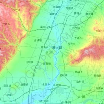 Carte topographique Xiangfen County, altitude, relief