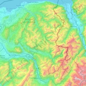 Carte topographique Massifs du Chablais, du Haut-Giffre et des Aiguilles Rouges, altitude, relief