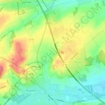 Carte topographique Clarques, altitude, relief
